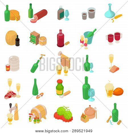 Alcohol Icons Set. Isometric Set Of 25 Alcohol Vector Icons For Web Isolated On White Background