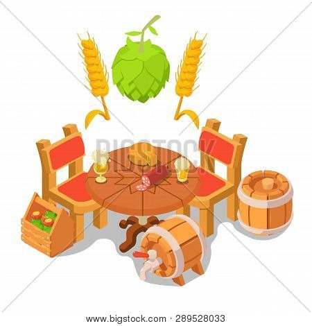 Beer Place Concept Banner. Isometric Banner Of Beer Place Vector Concept For Web, Giftcard And Postc