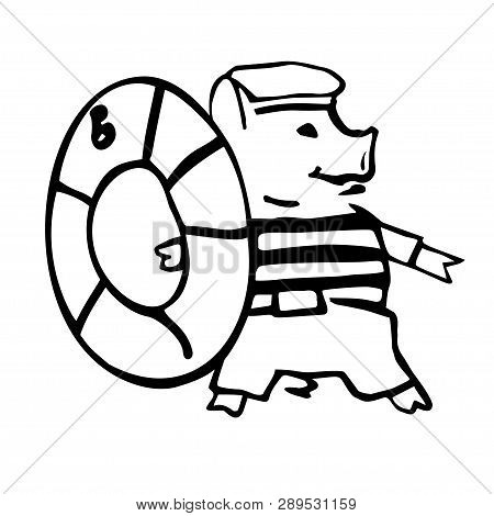 Funny Costumed Sailor Pig With Life Saver