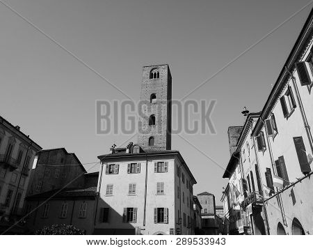 Piazza Risorgimento Square In Alba In Black And White
