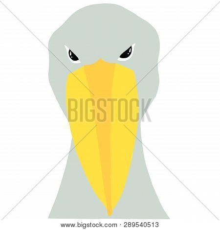 Shoebill Stork For Antistres Page, For Coloring Book. Grey Bird, Yellow Beak Design Element Stock Ve