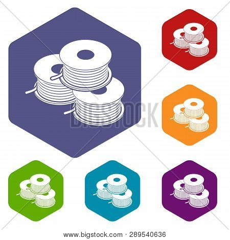 Coil For D Printer Icons Vector Colorful Hexahedron Set Collection Isolated On White