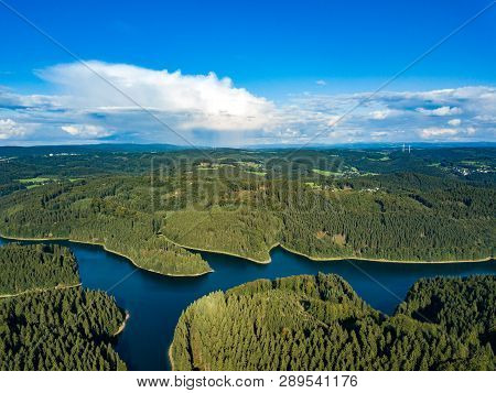 Aerial View Of The Genkeltalsperre (genkel Dam). The Genkeltalsperre (genkel Dam) Is A Pure Drinking