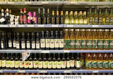 ZURICH, SWITZERLAND - CIRCA OCTOBER, 2018: interior shot of Migros supermarket in Zurich International Airport. Migros is Switzerland's largest retail company.