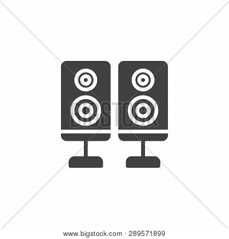 Two Audio Speakers Vector Icon. Filled Flat Sign For Mobile Concept And Web Design. Loudspeaker Glyp