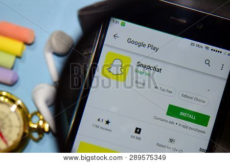 Bekasi, West Java, Indonesia. March 15, 2019 : Snapchat Dev App With Magnifying On Smartphone Screen