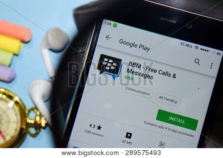 Bekasi, West Java, Indonesia. March 15, 2019 : Bbm - Free Calls & Messages Dev App With Magnifying O