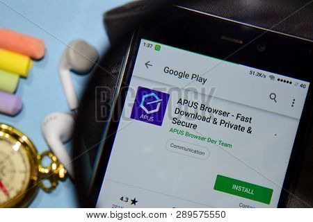 Bekasi, West Java, Indonesia. March 15, 2019 : Apus Browser - Fast Download & Private & Secure Dev A