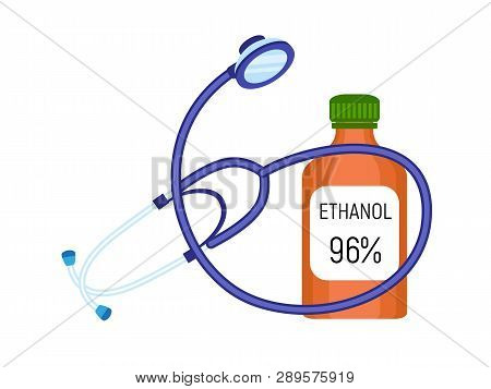 Stethoscope Ethanol Bottle Icon. Flat Illustration Of Stethoscope Ethanol Bottle Vector Icon For Web