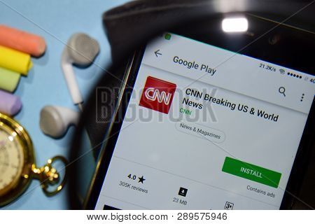Bekasi, West Java, Indonesia. March 15, 2019 : Cnn Breaking Us & World News Dev App With Magnifying 