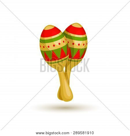 Pair Colorful Maracas Isolated On White Background. Musical Instrument Of Maraca, Cuba, Mexico. Musi