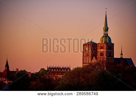 Evening Scene With Skyline Of Historic Stralsund