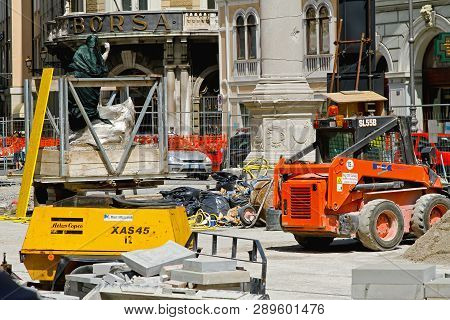 Trieste, Italy - June 18, 2010: Construction Site Road Works At Borsa Square In Trieste, Italy.