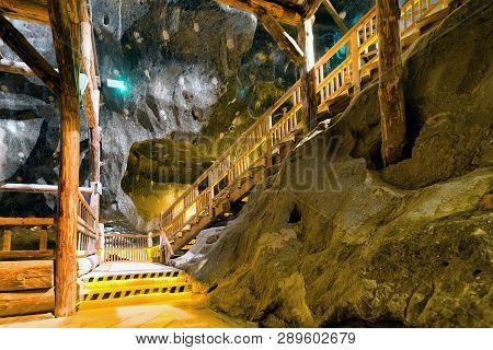 Wieliczka, Poland - February 20: Wooden Upstairs At Chamber With In Wieliczka Salt Mine On February 