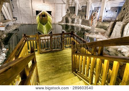 Wieliczka, Poland - February 20: Reflection On Lake In Wieliczka Salt Mine On February 20, 2018, Wie