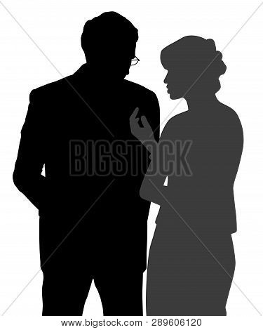 Man And Woman Discreet Conversation. Isolated White Background. Eps File Available.