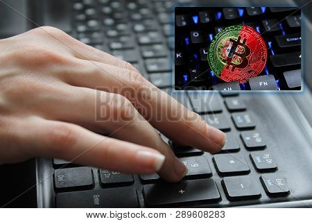 Hand Of The Girl On The Keyboard Close Up With The Concept Of Digital Technology On The Purchase And