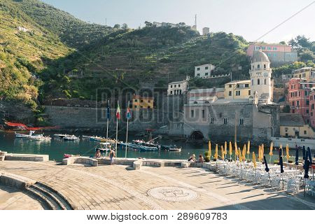 Vernazza, Italy, La Specia Province, Liguria Regione, 08 August, 2018: View On The Colorful Houses A