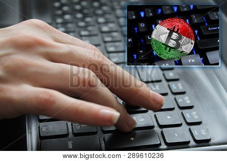 Hand Of The Girl On The Keyboard Close Up With The Concept Of Digital Technology On The Purchase And