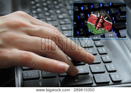 Hand Of The Girl On The Keyboard Close Up With The Concept Of Digital Technology On The Purchase And