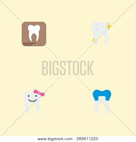 Set Of Tooth Icons Flat Style Symbols With Dental X-ray, Alumina, Tooth And Other Icons For Your Web