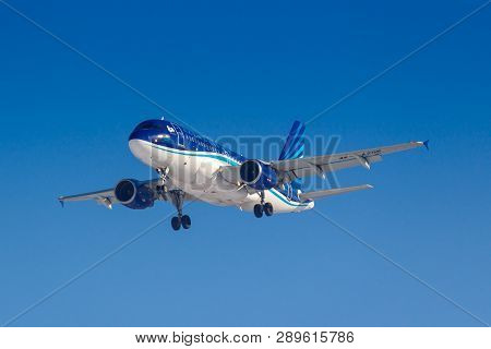 Moscow, Russia - March 14, 2019: Aircraft Airbus A319-100 4k-az05 Of Azal Azerbaijan Airlines Going 