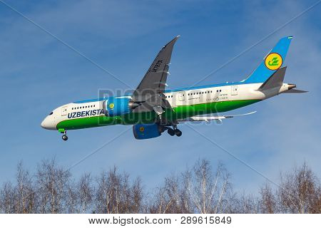 Moscow, Russia - March 14, 2019: Aircraft Boeing 787-8 Dreamliner Uk78701 Of Uzbekistan Airways Goin