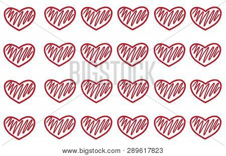 Abstract Raster Illustration Of Red Transparent Hearts, Background