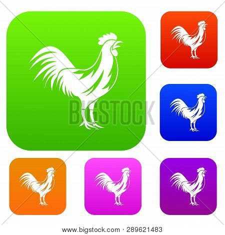 Gallic Rooster Set Icon In Different Colors Isolated Illustration. Premium Collection