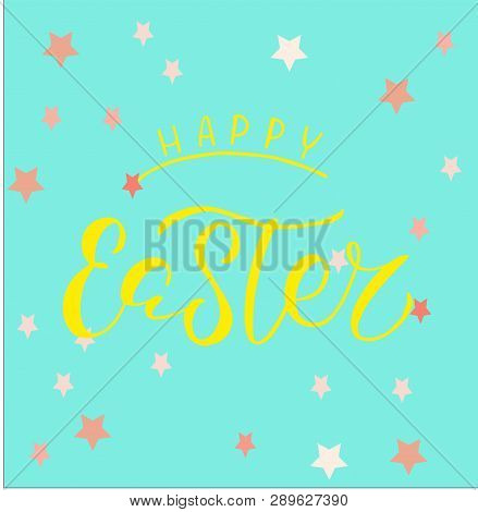 Happy Easter Lettering Logo On Seamlessbackground. Template For Easter Cards, Invitations, Badges, S