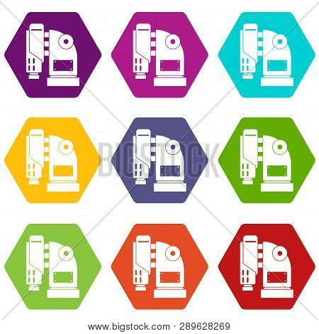 Pneumatic Hammer Machine Icon Set Many Color Hexahedron Isolated On White Illustration