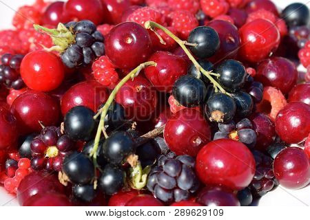 Heap Of Various Berries At Summer Close Up