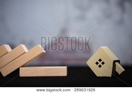 House Fell Down To The Floor From Domino Base Concept Of Real Estate Investment