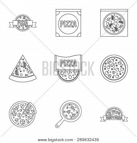 Tasty Pizza Icons Set. Outline Style Set Of 9 Tasty Pizza Icons For Web Design