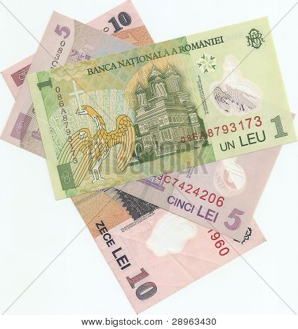 Rumuński-banknoty - 1, 5 i 10 Lej rumuński.