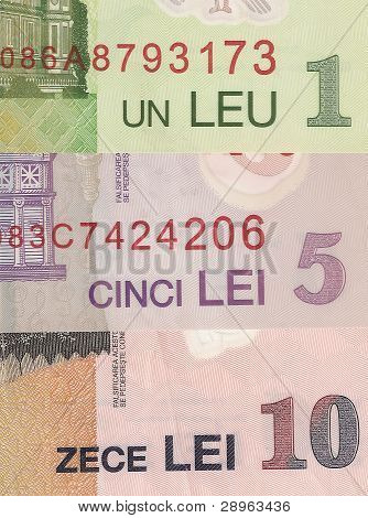 Rumuński-banknoty - 1, 5 i 10, Lej rumuński, fragment.