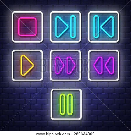 Big Collection Neon Music Symbols. Neon Symbols Design Elements. Vector