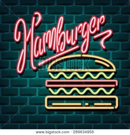 Hamburger Neon Advertising Sign. 3d Neon Sign.vector