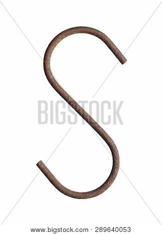 S-shaped Hook Old And Rusty Isolated On White Background