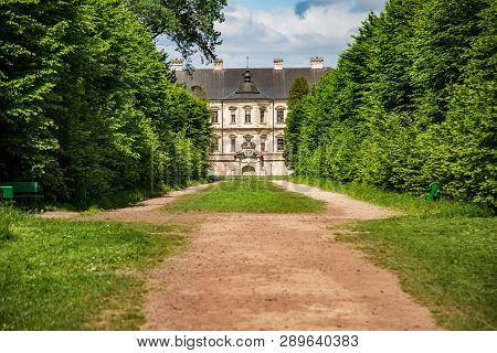 Exterior On The Podgoretsky Castle Of General Access In Ukraine In The Summer On A Clear Day With Bl