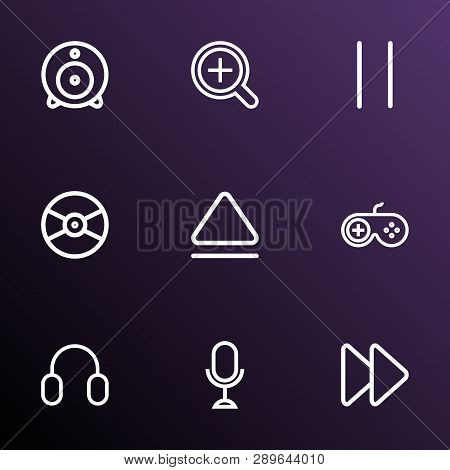 Multimedia Icons Line Style Set With Microphone, Eject, Web Cam And Other Next Elements. Isolated  I