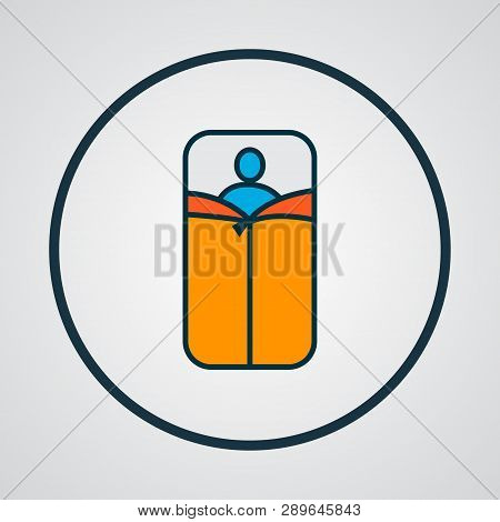 Sleeping Bag Icon Colored Line Symbol. Premium Quality Isolated Bedroll Element In Trendy Style.