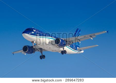 Moscow, Russia - March 14, 2019: Aircraft Airbus A319-100 4k-az05 Of Azal Azerbaijan Airlines Going 
