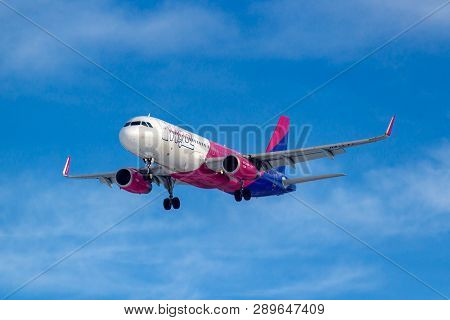 Moscow, Russia - March 14, 2019: Aircraft Airbus A320-200 Ha-lyt Of Wizz Air Going To Landing At Vnu