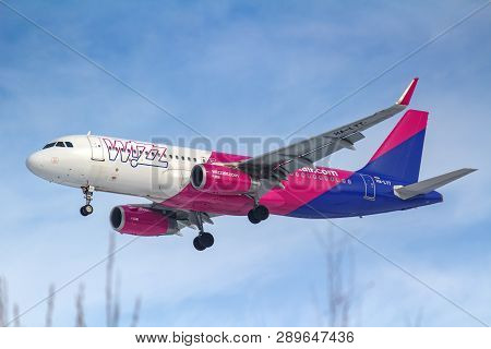Moscow, Russia - March 14, 2019: Aircraft Airbus A320-200 Ha-lyt Of Wizz Air Going To Landing At Vnu