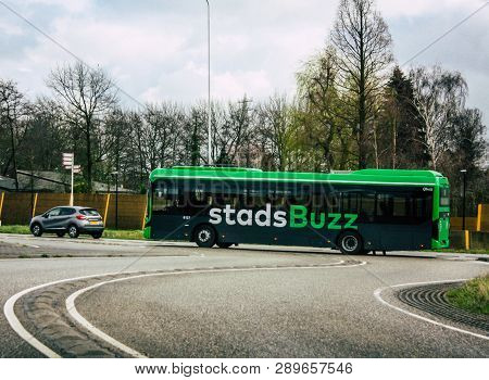 Papendrecht Netherlands March 12, 2019 View Of A Classic Dutch City Bus Rolling In The Streets Of Pa