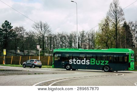 Papendrecht Netherlands March 12, 2019 View Of A Classic Dutch City Bus Rolling In The Streets Of Pa
