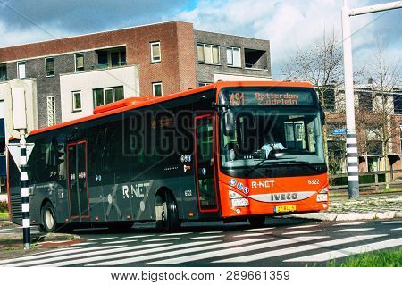Papendrecht Netherlands March 12, 2019 View Of A Classic Dutch City Bus Rolling In The Streets Of Pa