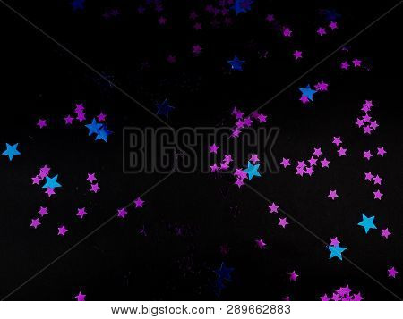 Shiny Stars On Black Background, Abstract Background, Space And Galaxy Concept