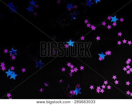 Shiny Stars On Black Background, Abstract Background, Space And Galaxy Concept